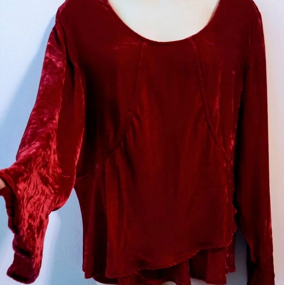 J Jill L Crimson Red Top Velvet Holidays Vintage